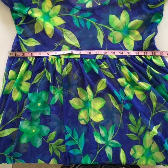 VTG Cole of California Blue Green Floral Mesh Sheer Cover Up Babydoll Dress M/L - Picture 11 of 14